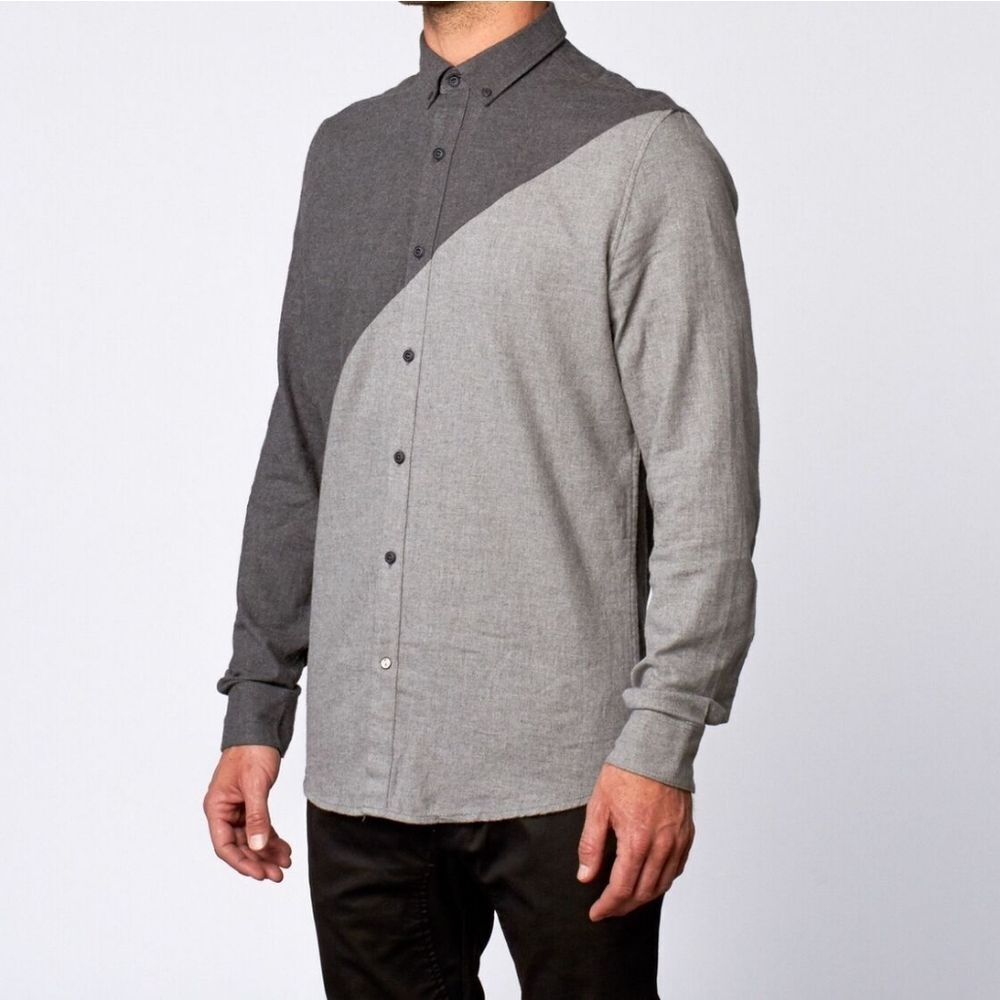 Stylish Gray Diagonal Button Up - image 1